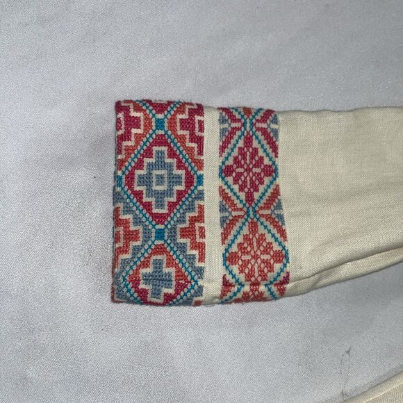 Tory Burch McKenna Tunic Top Ivory Linen $350 – Size 10 Embroidered V Neck - Picture 5 of 13